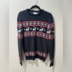 Aspen Men’s Navy Blue Reindeer Pattern Sweater, size medium, 100% cotton, EUC
